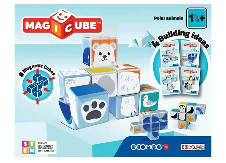 Ensemble Geomag Magicube Animaux polaires, des cubes de construction magnétiques pour tout-petits