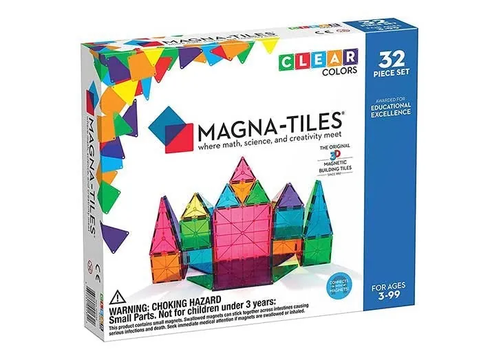 Ensemble de 32 tuiles magnétiques transparentes Magna-Tiles