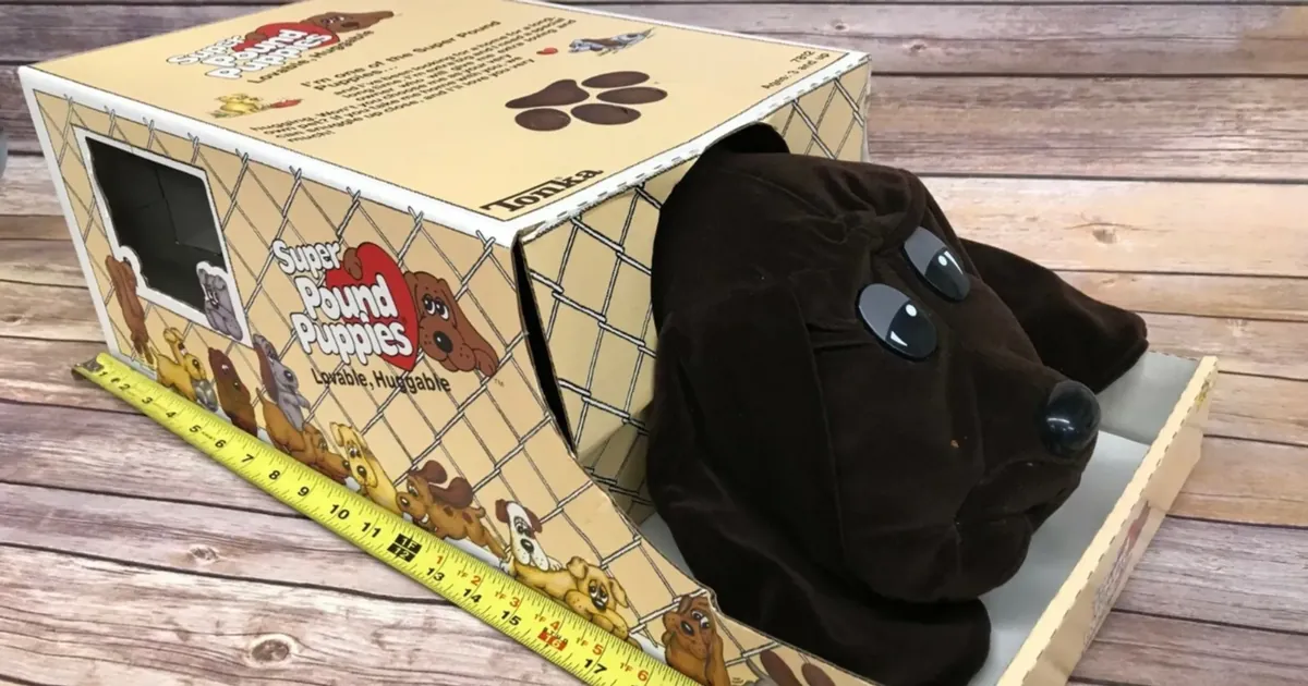 Peluche Pound Puppies de première édition dans sa boîte d'origine en forme de niche