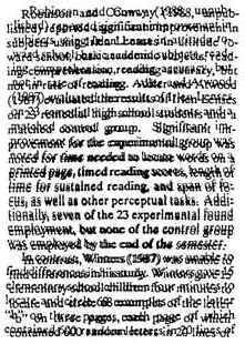Exemple de texte flou et déformé, tel qu'une page peut apparaître à un lecteur ayant un stress visuel