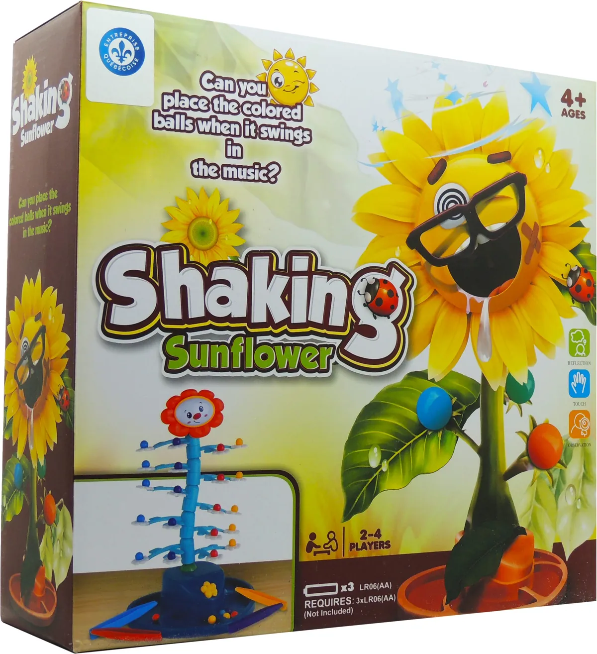 Boîte du jeu de société musical Shaking Sunflower (tournesol secoueur), 4 ans et plus, 2 à 4 joueurs, 3 piles AA requises