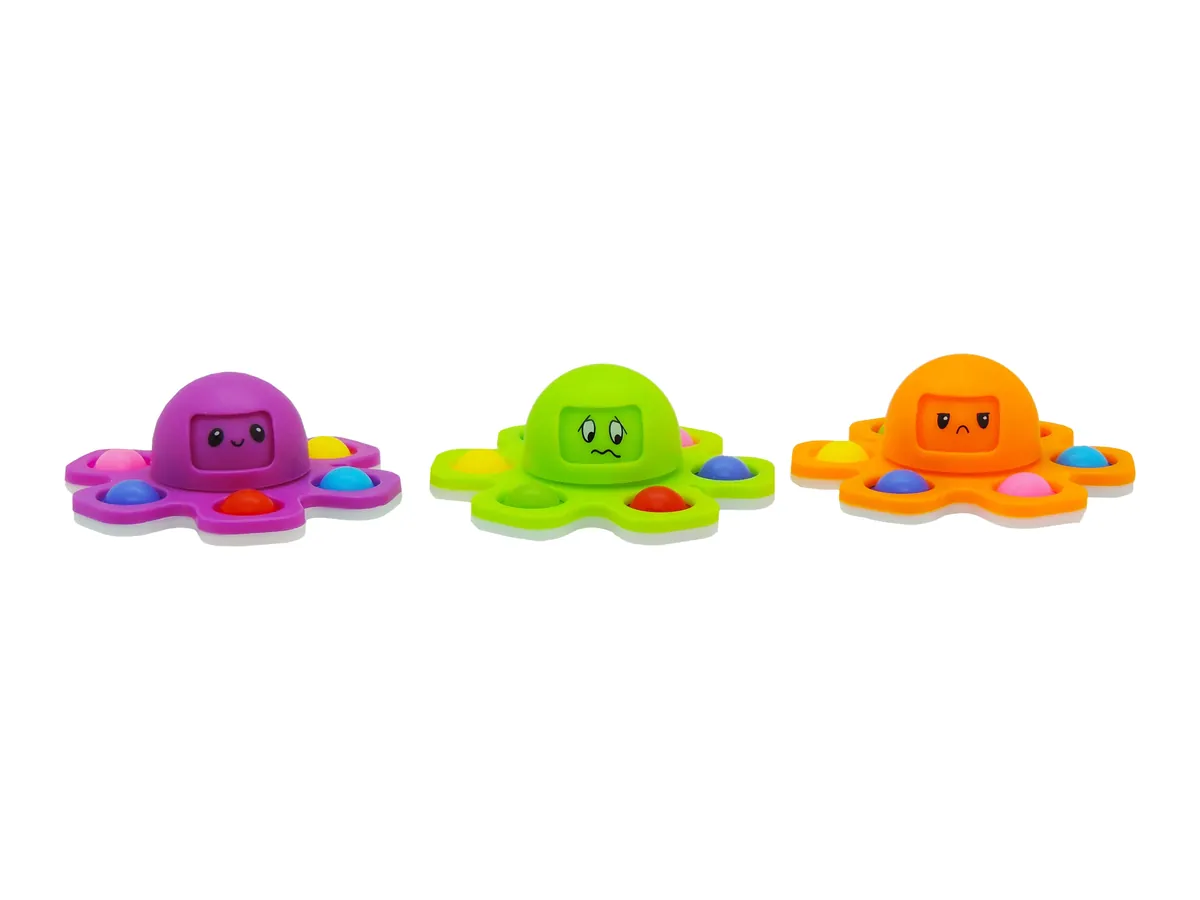 Trois Pieuvre Spinner avec pop-it : violette, verte et orange