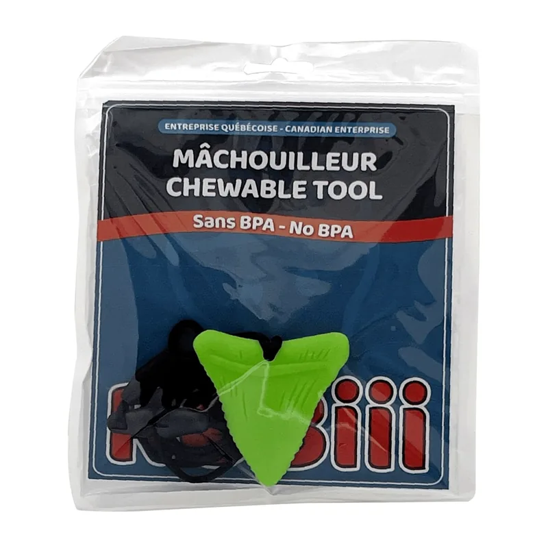 Collier à mâcher Dent de requin vert dans son emballage Robiii