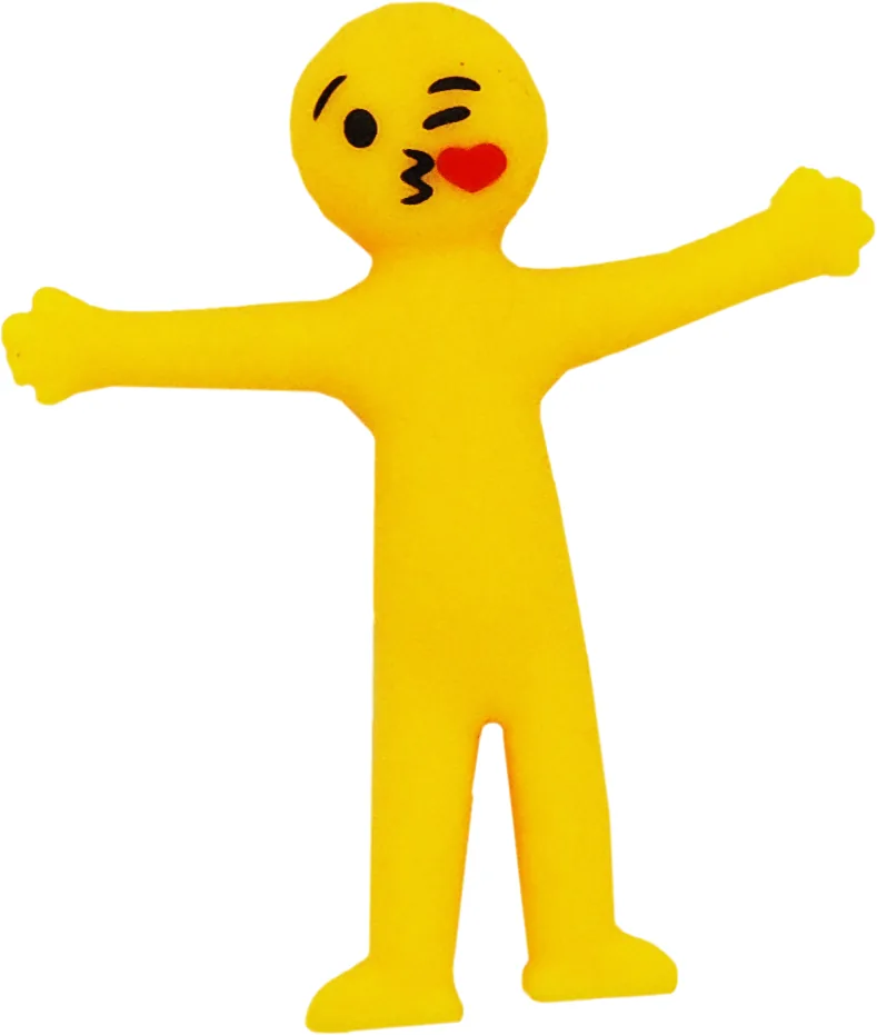 Bonhomme emoji extensible jaune, clin d'œil et bisou en cœur