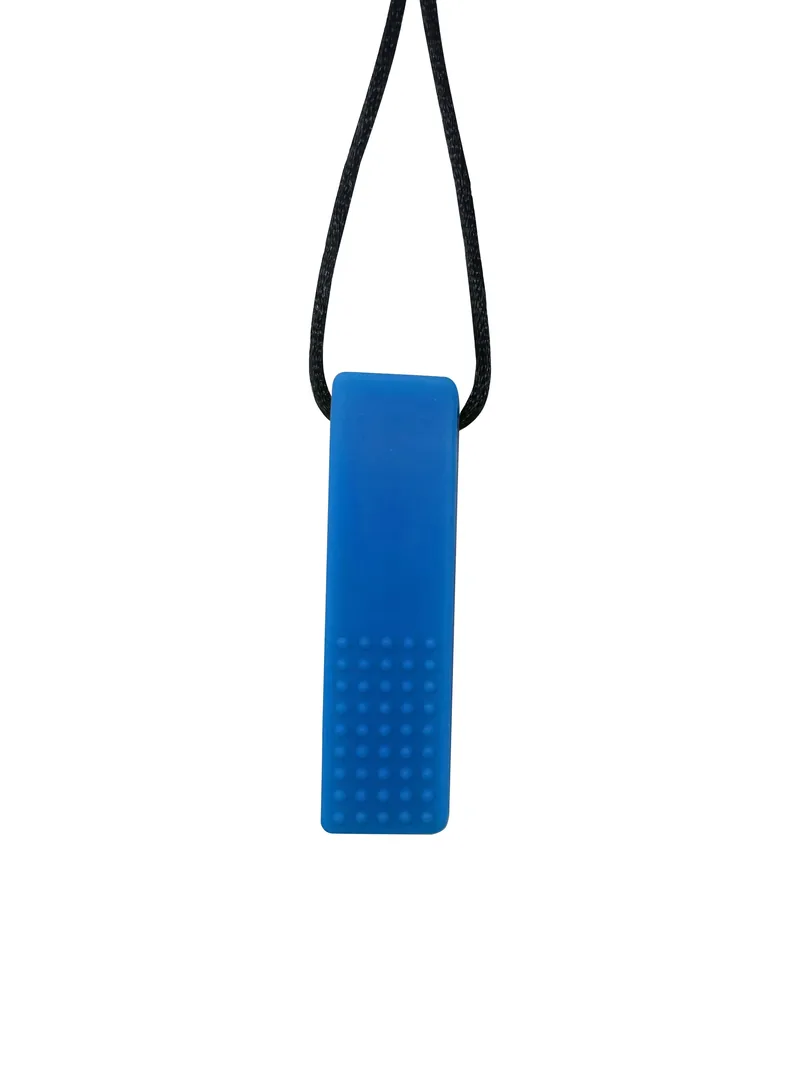 Collier à mâcher Brique bleu, vue de dos