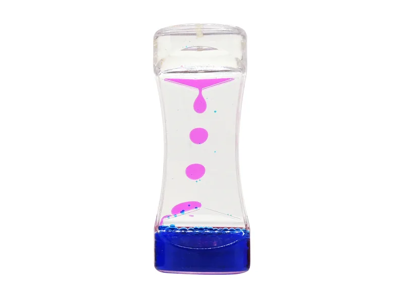 Sablier liquide mauve et bleu