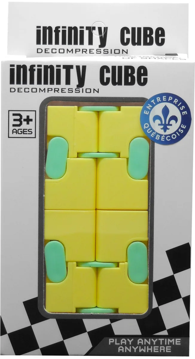 Cube infini jaune dans sa boîte