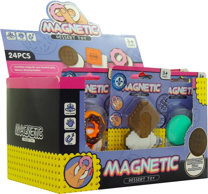 Présentoir de fidgets magnétiques desserts, vue de côté