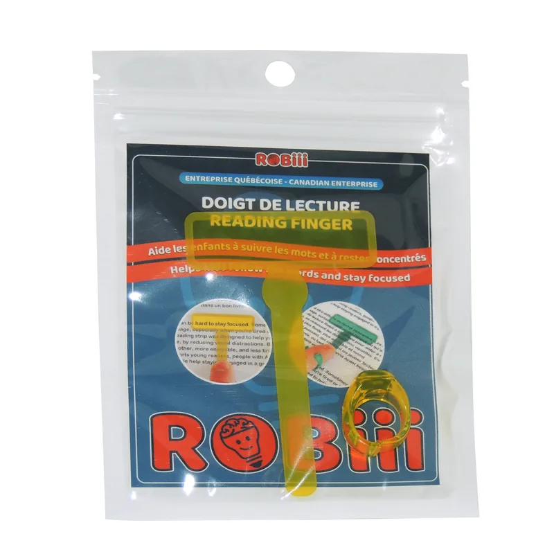 Doigt de lecture jaune dans son emballage Robiii
