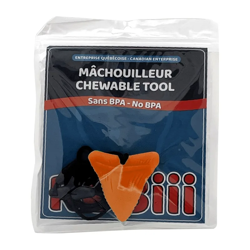 Collier à mâcher Dent de requin orange dans son emballage Robiii