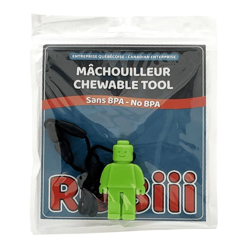 (V,O,B,J)Collier Mâchouilleur Personnage en Brique — Mâchouilleurs, jouet sensoriel Robiii pour TDAH, autisme et anxiété
